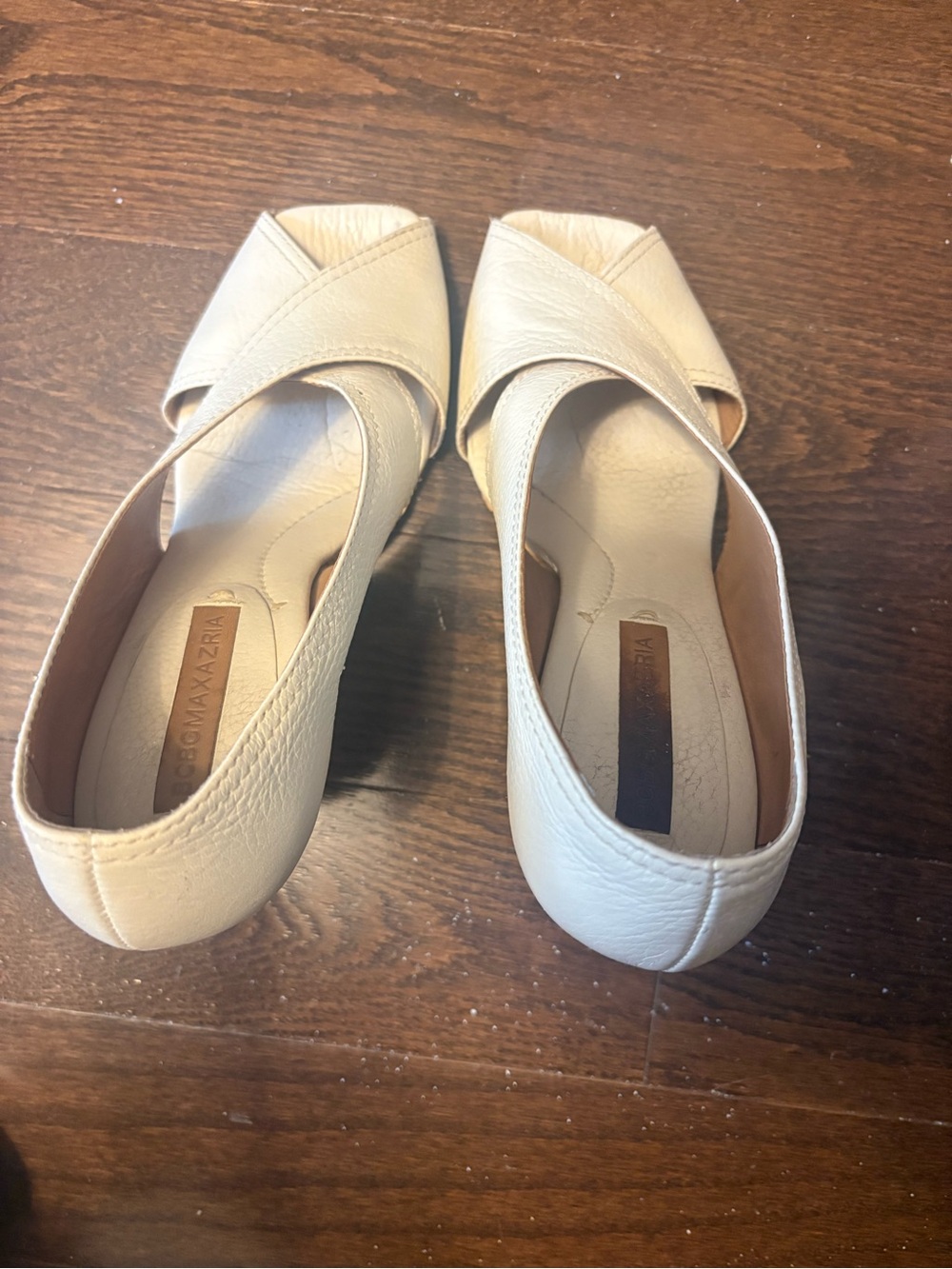 BCBGMaxAzria Cream Peep-Toe Crossover Flats
